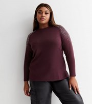 New Look Curves Burgundy Diamante Embellished Fine Knit Top